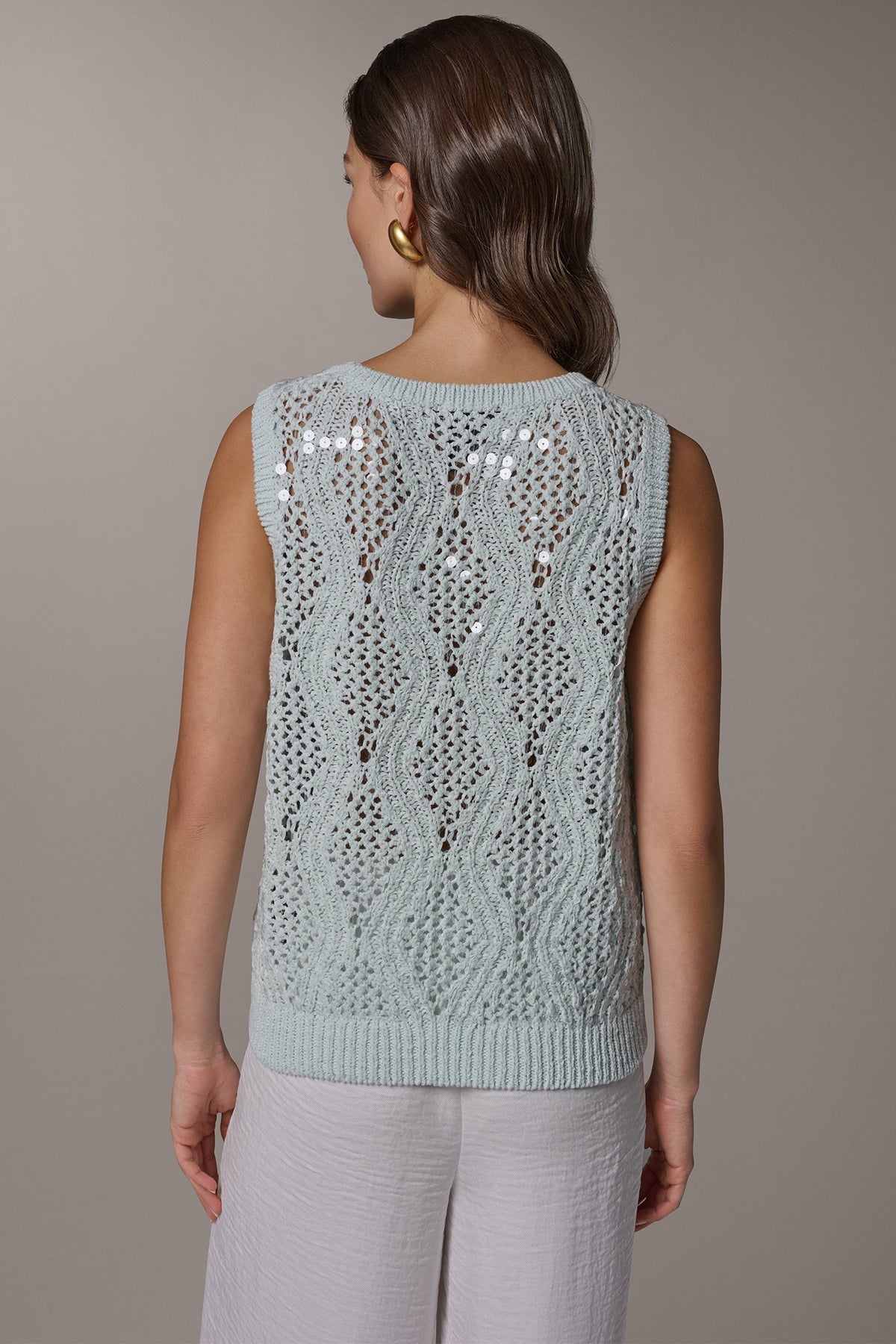 Donna Karan SEQUIN OPEN-STITCH SHELL