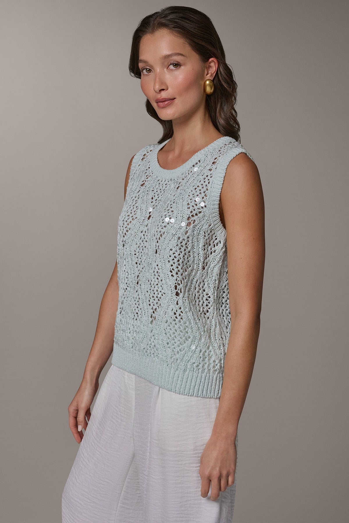 Donna Karan SEQUIN OPEN-STITCH SHELL