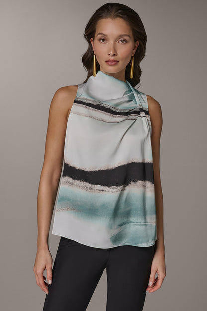 Donna Karan STRIPED DRAPE TWIST SHOULDER BLOUSE