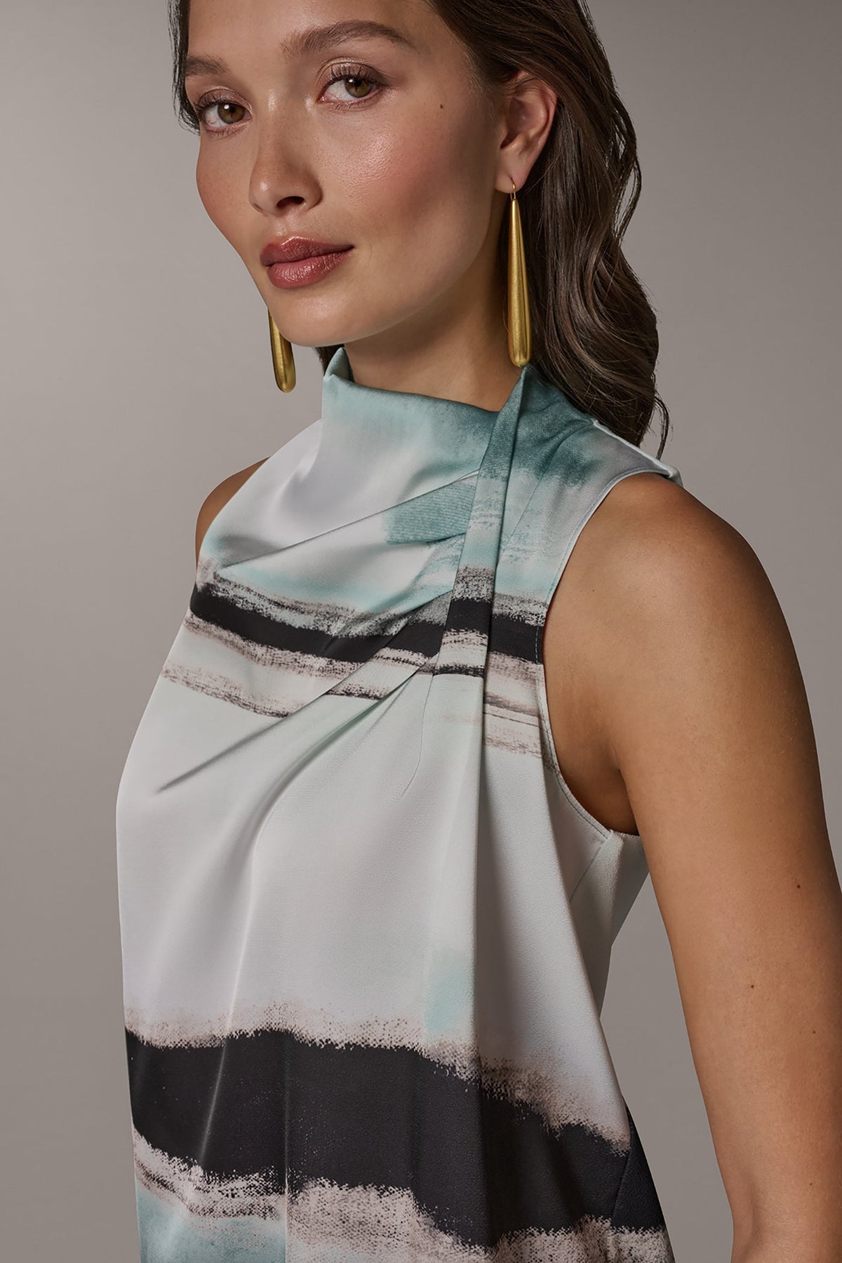Donna Karan STRIPED DRAPE TWIST SHOULDER BLOUSE
