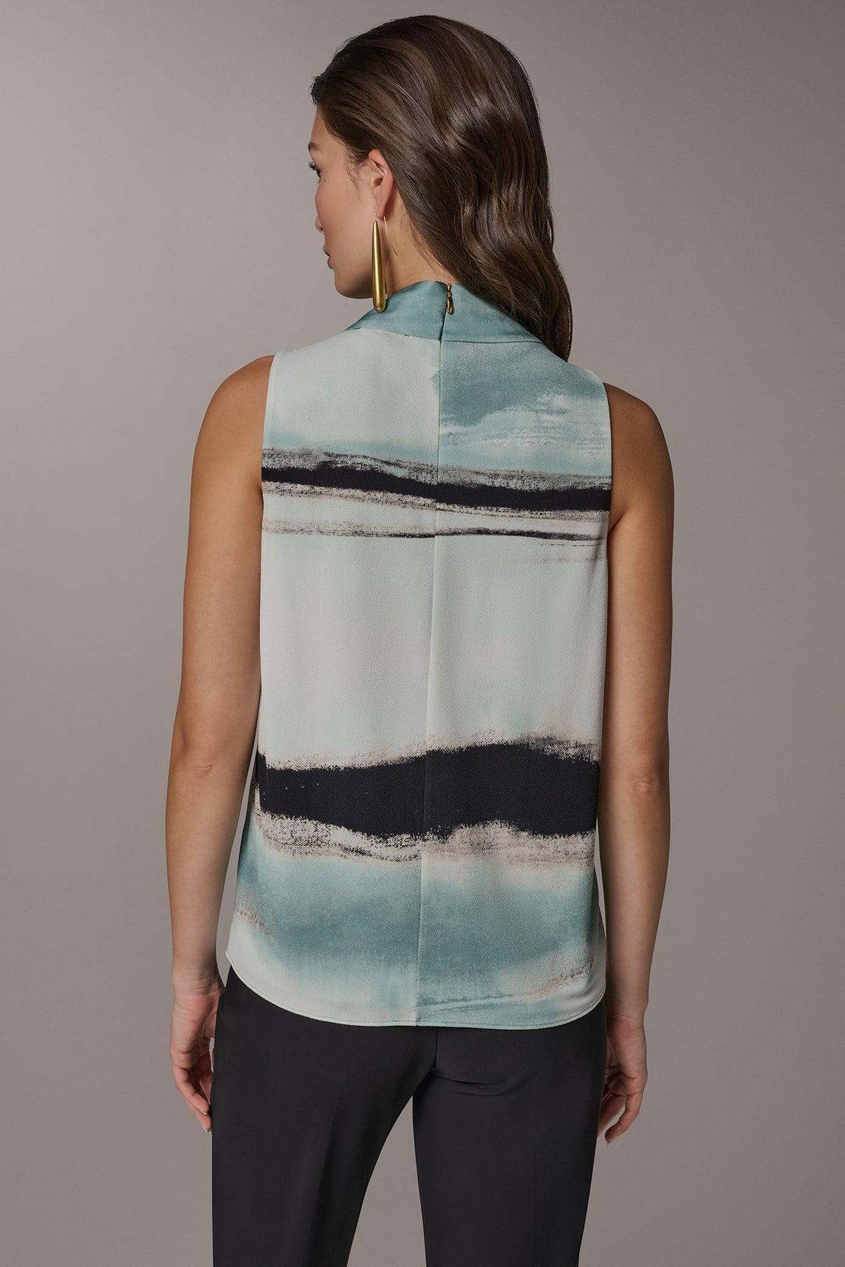 Donna Karan STRIPED DRAPE TWIST SHOULDER BLOUSE