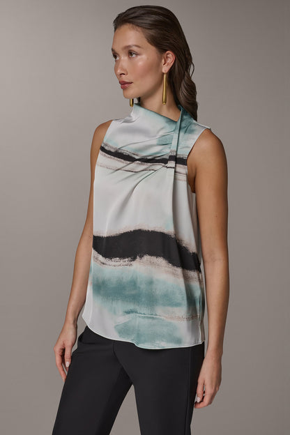 Donna Karan STRIPED DRAPE TWIST SHOULDER BLOUSE