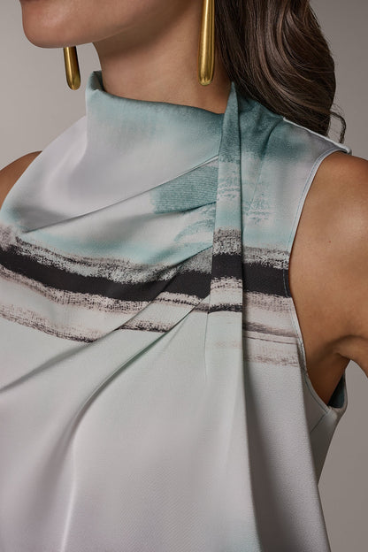 Donna Karan STRIPED DRAPE TWIST SHOULDER BLOUSE