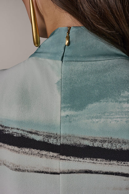 Donna Karan STRIPED DRAPE TWIST SHOULDER BLOUSE