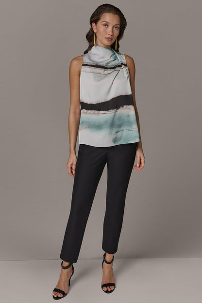Donna Karan STRIPED DRAPE TWIST SHOULDER BLOUSE