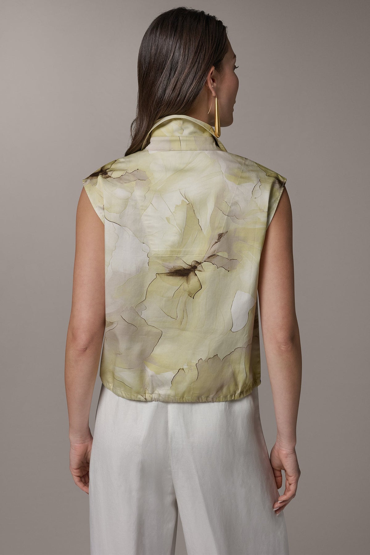 Donna Karan SLEEVELESS PRINT DRAWSTRING HEM BLOUSE