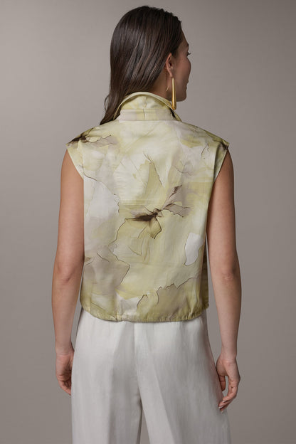 Donna Karan SLEEVELESS PRINT DRAWSTRING HEM BLOUSE