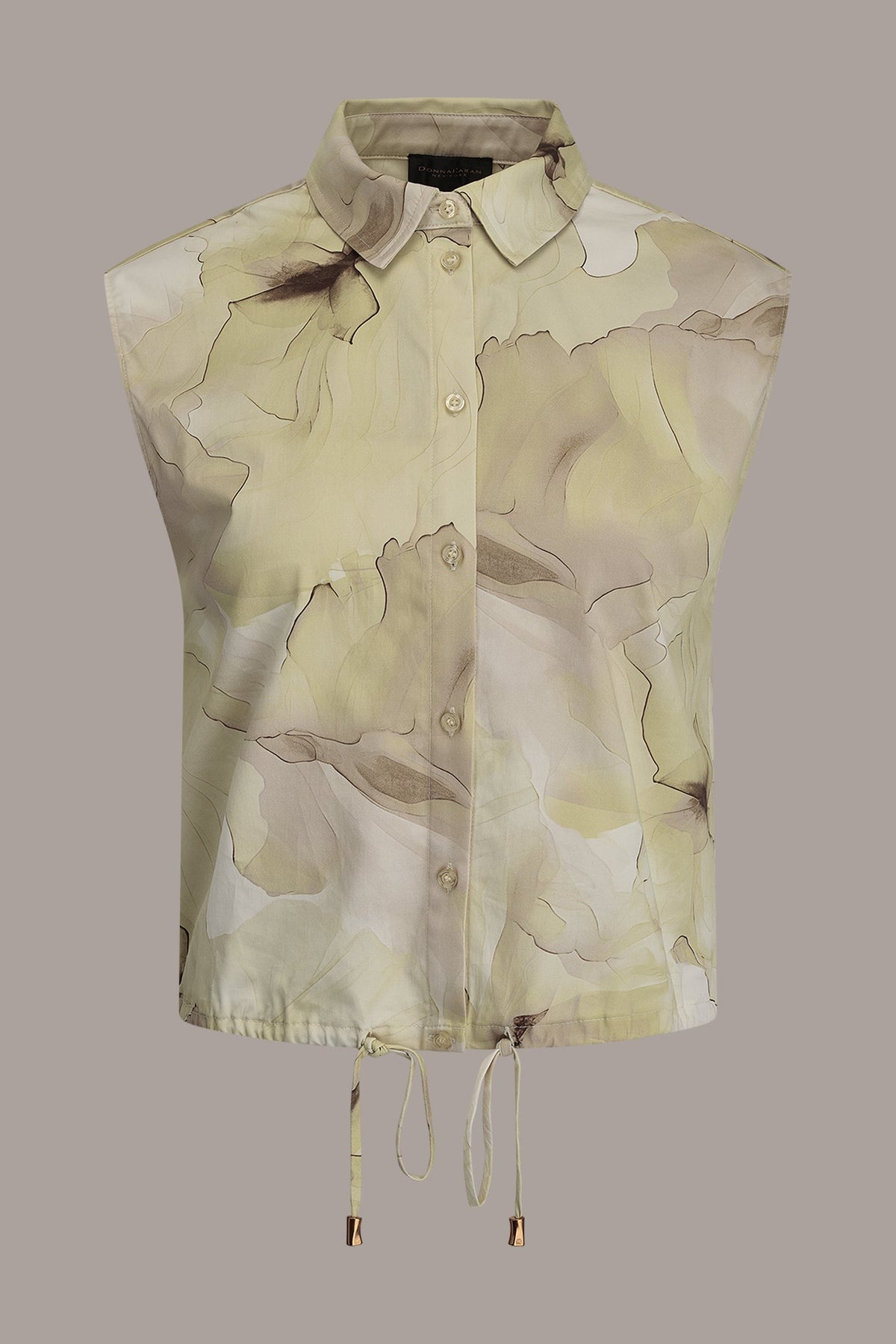 Donna Karan SLEEVELESS PRINT DRAWSTRING HEM BLOUSE