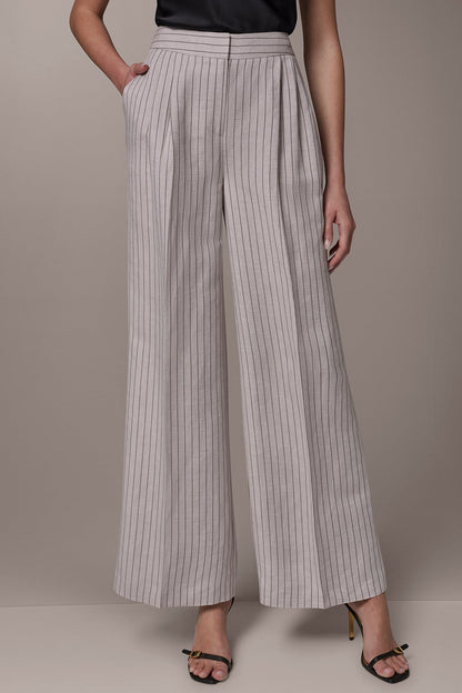 Donna Karan MID-RISE PINSTRIPE PLEATED WIDE-LEG PANT