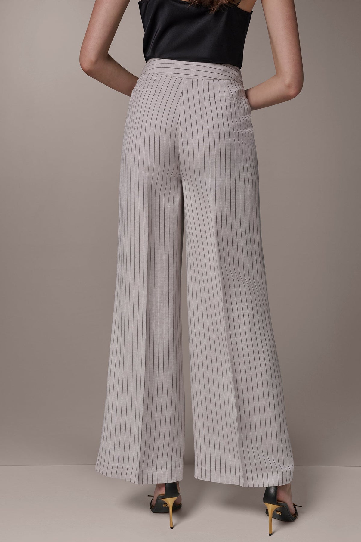 Donna Karan MID-RISE PINSTRIPE PLEATED WIDE-LEG PANT