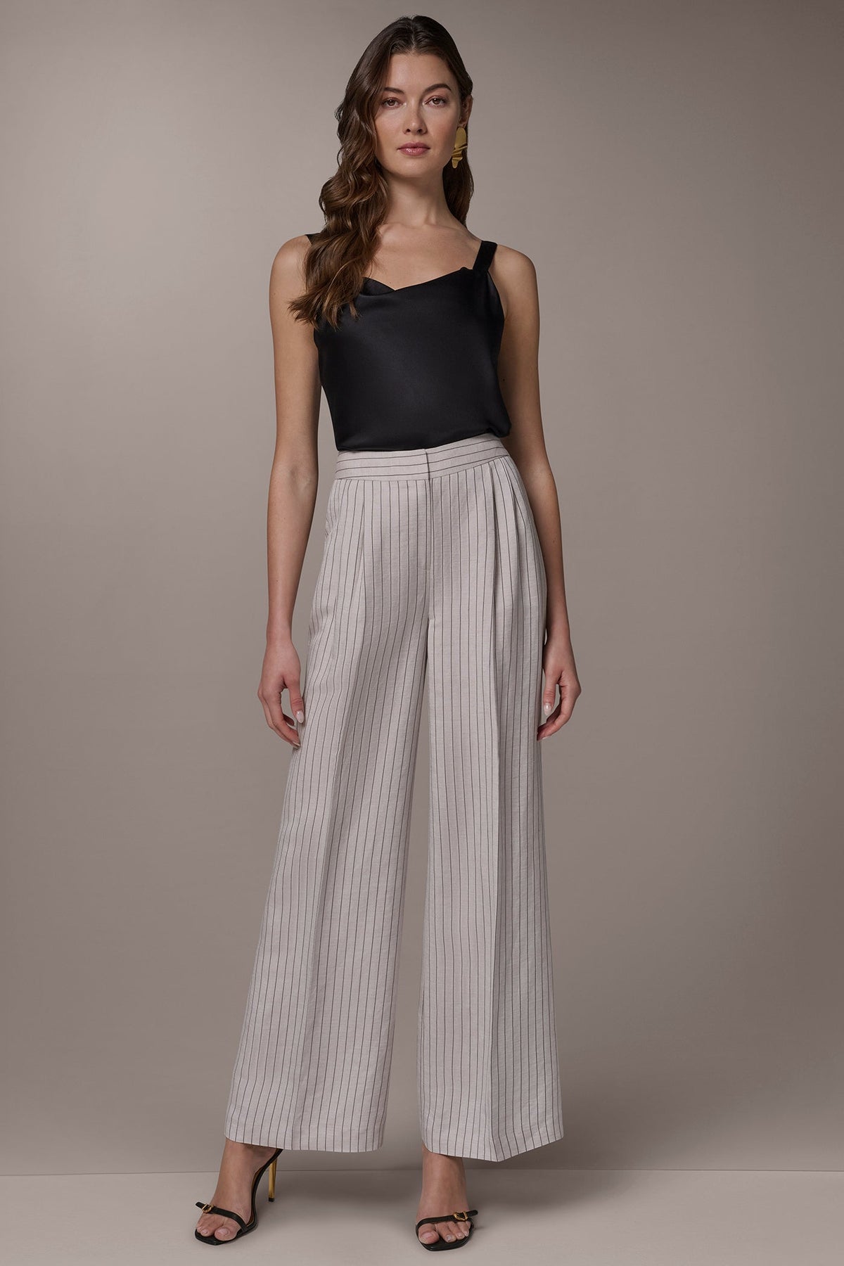Donna Karan MID-RISE PINSTRIPE PLEATED WIDE-LEG PANT