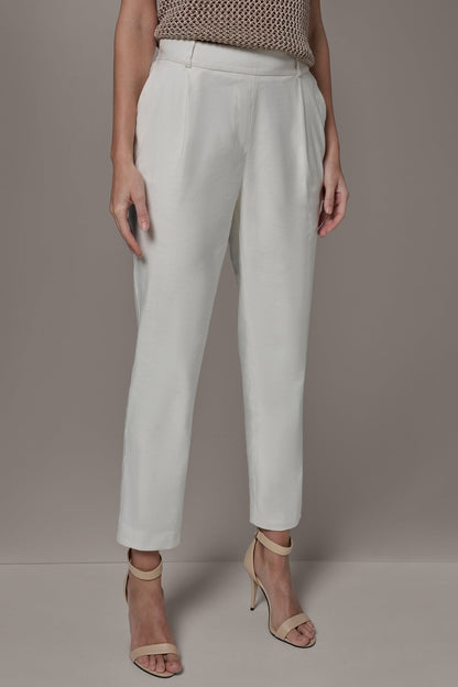 Donna Karan LINEN-BLEND HIGH-RISE PLEATED STRAIGHT ANKLE PANT