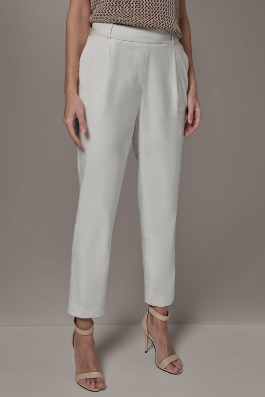 Donna Karan LINEN-BLEND HIGH-RISE PLEATED STRAIGHT ANKLE PANT