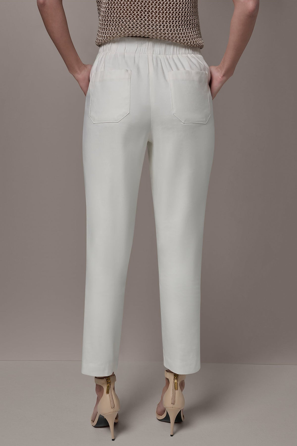 Donna Karan LINEN-BLEND HIGH-RISE PLEATED STRAIGHT ANKLE PANT