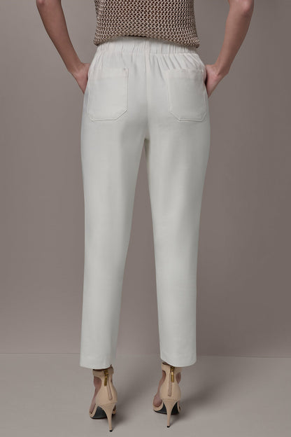 Donna Karan LINEN-BLEND HIGH-RISE PLEATED STRAIGHT ANKLE PANT