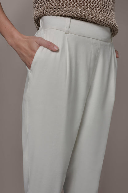 Donna Karan LINEN-BLEND HIGH-RISE PLEATED STRAIGHT ANKLE PANT