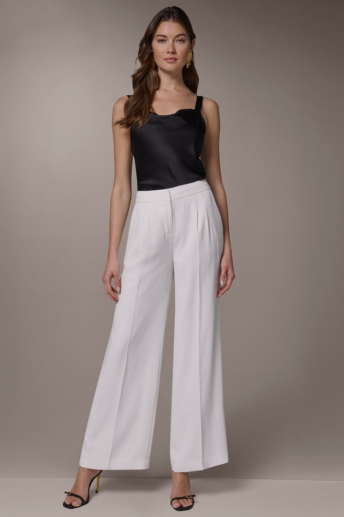 Donna Karan MID-RISE PINSTRIPE WIDE-LEG SUIT PANT