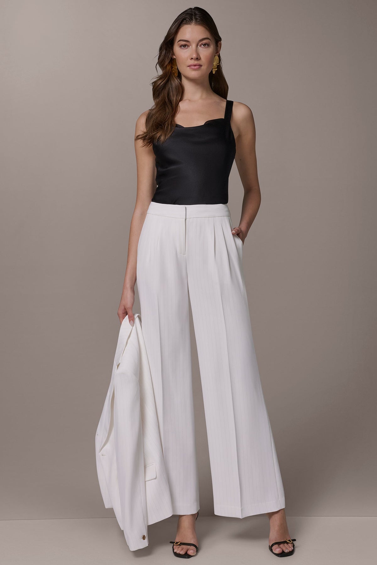 Donna Karan MID-RISE PINSTRIPE WIDE-LEG SUIT PANT