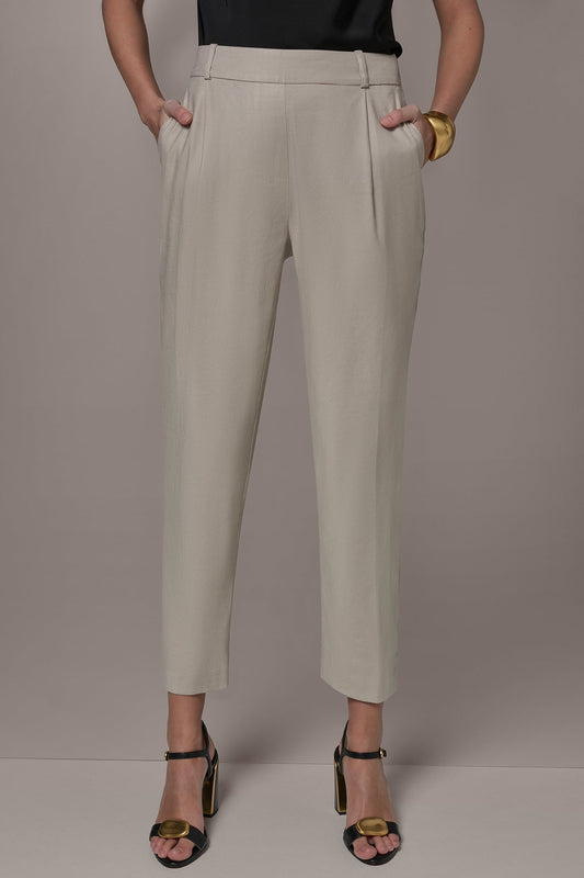 Donna Karan LINEN-BLEND PLEATED STRAIGHT ANKLE PANT
