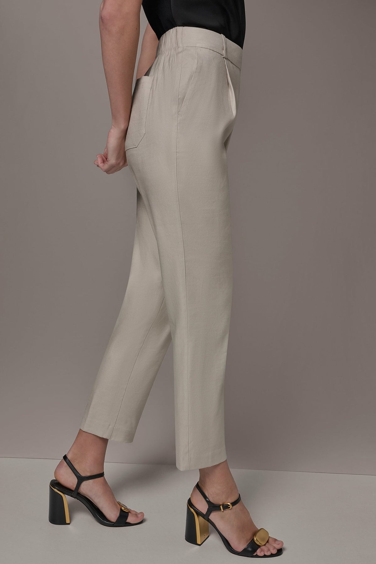Donna Karan LINEN-BLEND PLEATED STRAIGHT ANKLE PANT