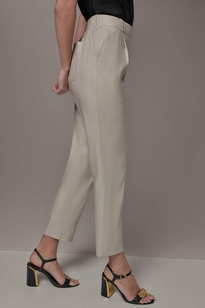 Donna Karan LINEN-BLEND PLEATED STRAIGHT ANKLE PANT