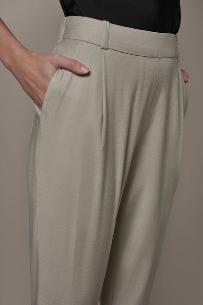 Donna Karan LINEN-BLEND PLEATED STRAIGHT ANKLE PANT