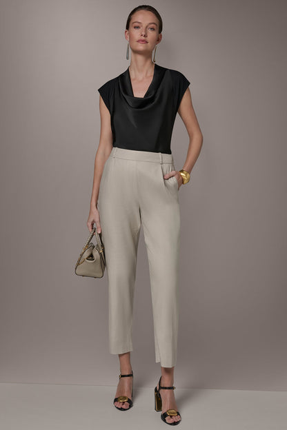 Donna Karan LINEN-BLEND PLEATED STRAIGHT ANKLE PANT