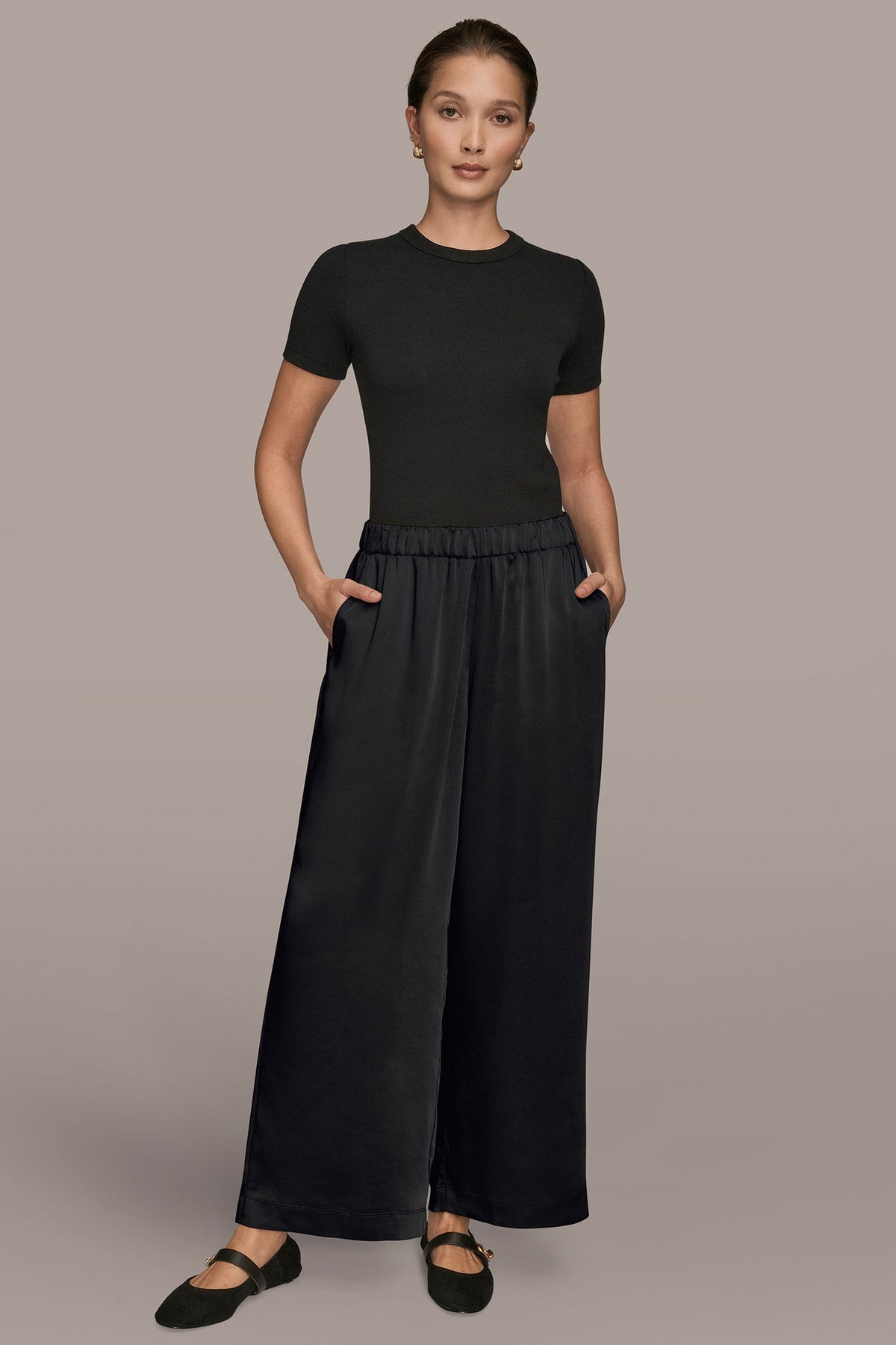 Donna Karan SATIN MID-RISE RELAXED PANT