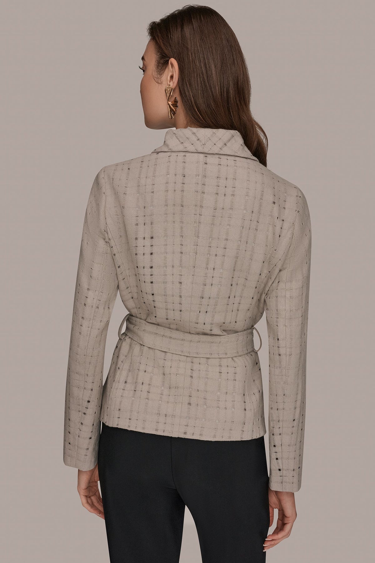 Donna Karan PERFORATED WRAP JACKET WITH BELT