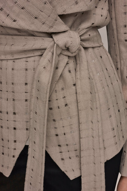 Donna Karan PERFORATED WRAP JACKET WITH BELT