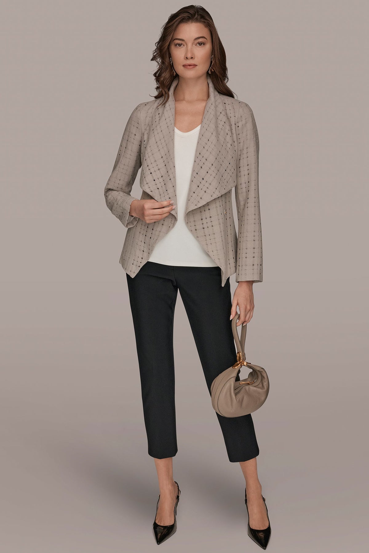 Donna Karan PERFORATED WRAP JACKET WITH BELT