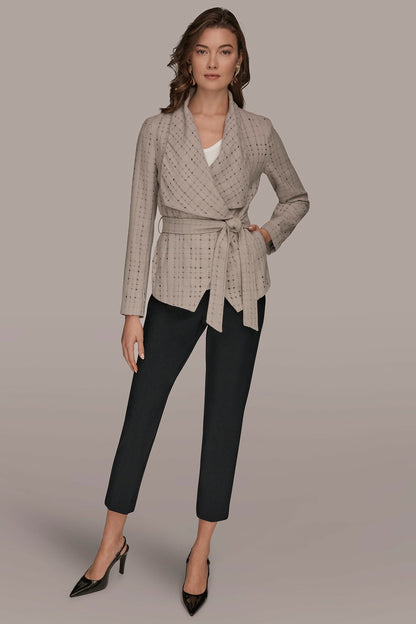 Donna Karan PERFORATED WRAP JACKET WITH BELT