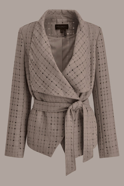 Donna Karan PERFORATED WRAP JACKET WITH BELT