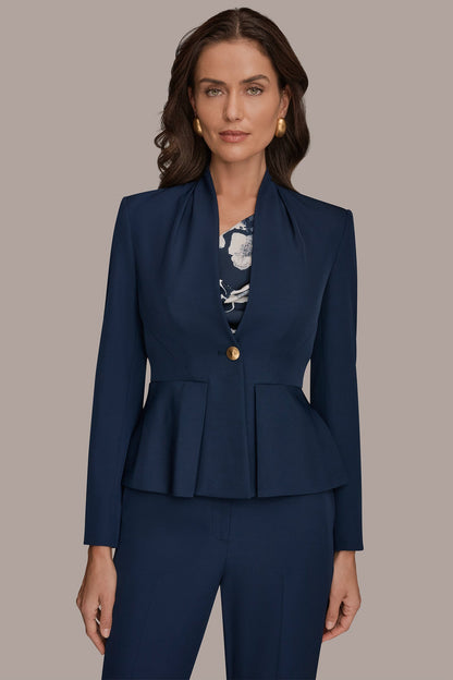 Donna Karan COLLARLESS PLEATED PEPLUM BLAZER
