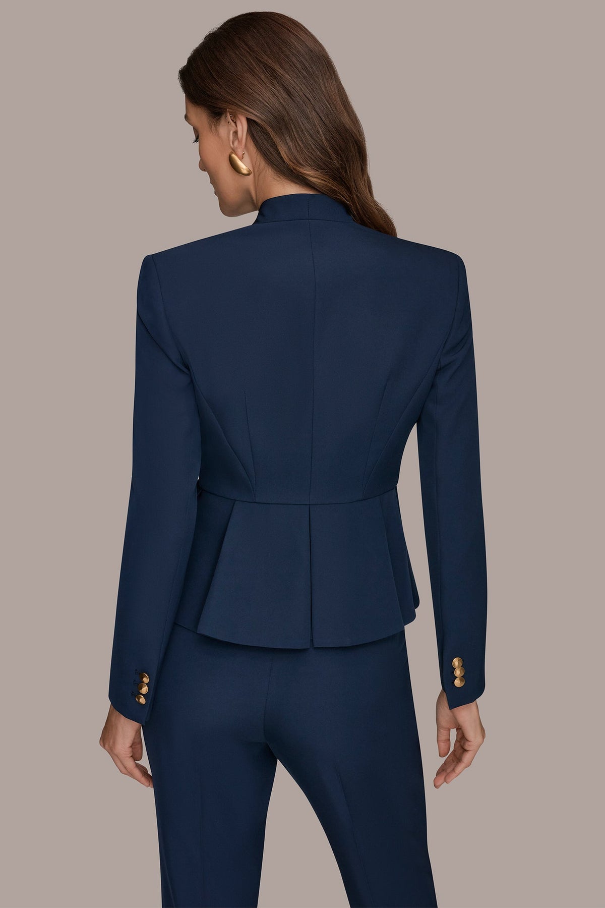 Donna Karan COLLARLESS PLEATED PEPLUM BLAZER