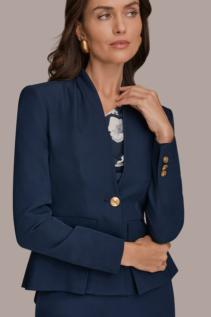 Donna Karan COLLARLESS PLEATED PEPLUM BLAZER