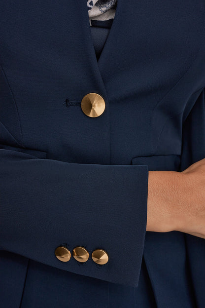 Donna Karan COLLARLESS PLEATED PEPLUM BLAZER
