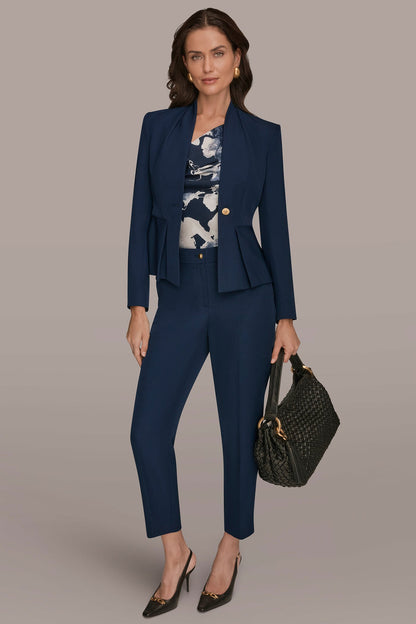 Donna Karan COLLARLESS PLEATED PEPLUM BLAZER