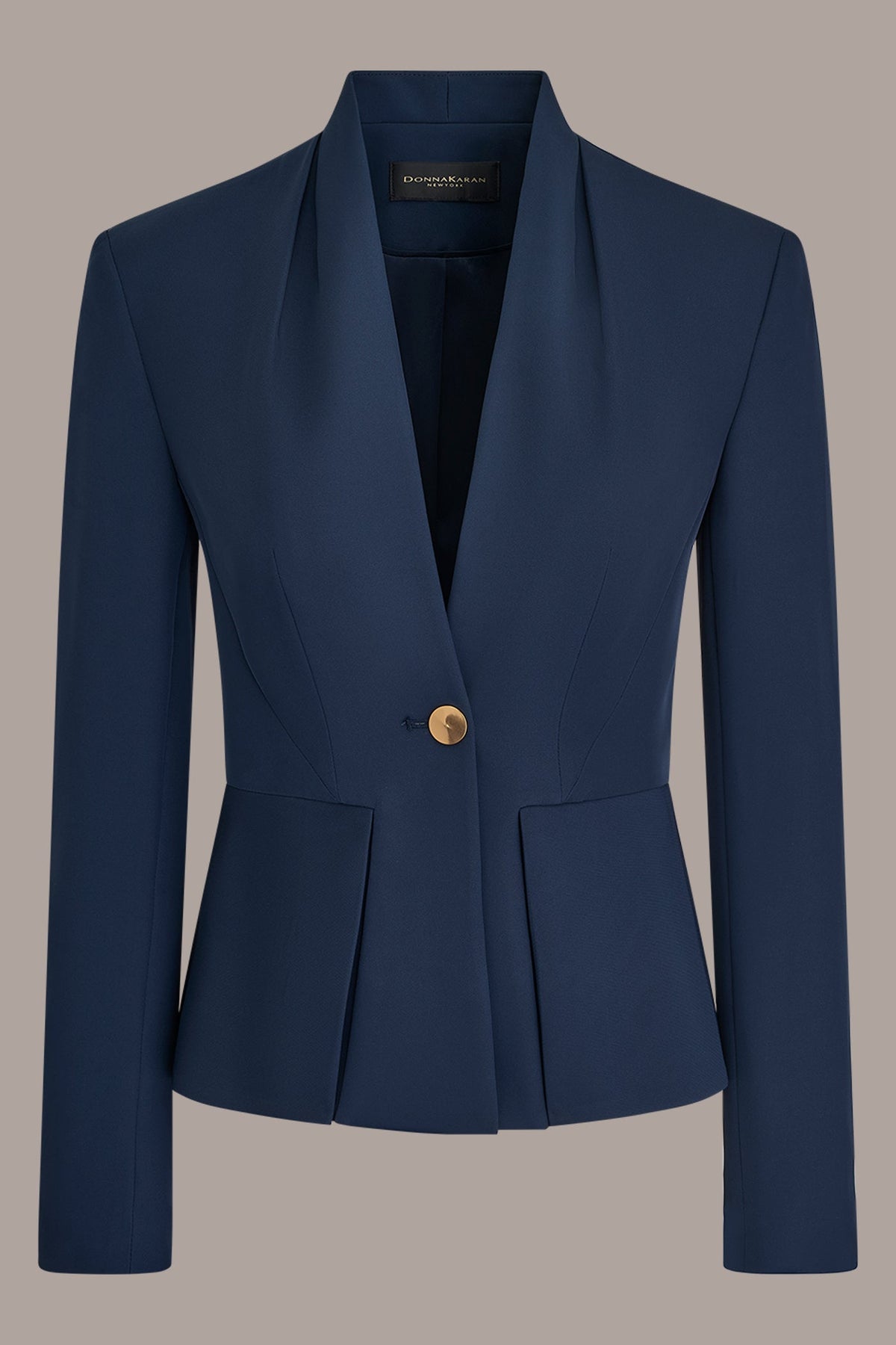 Donna Karan COLLARLESS PLEATED PEPLUM BLAZER