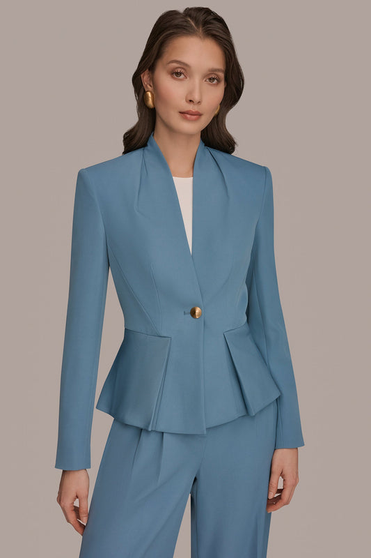 Donna Karan COLLARLESS PLEATED PEPLUM BLAZER