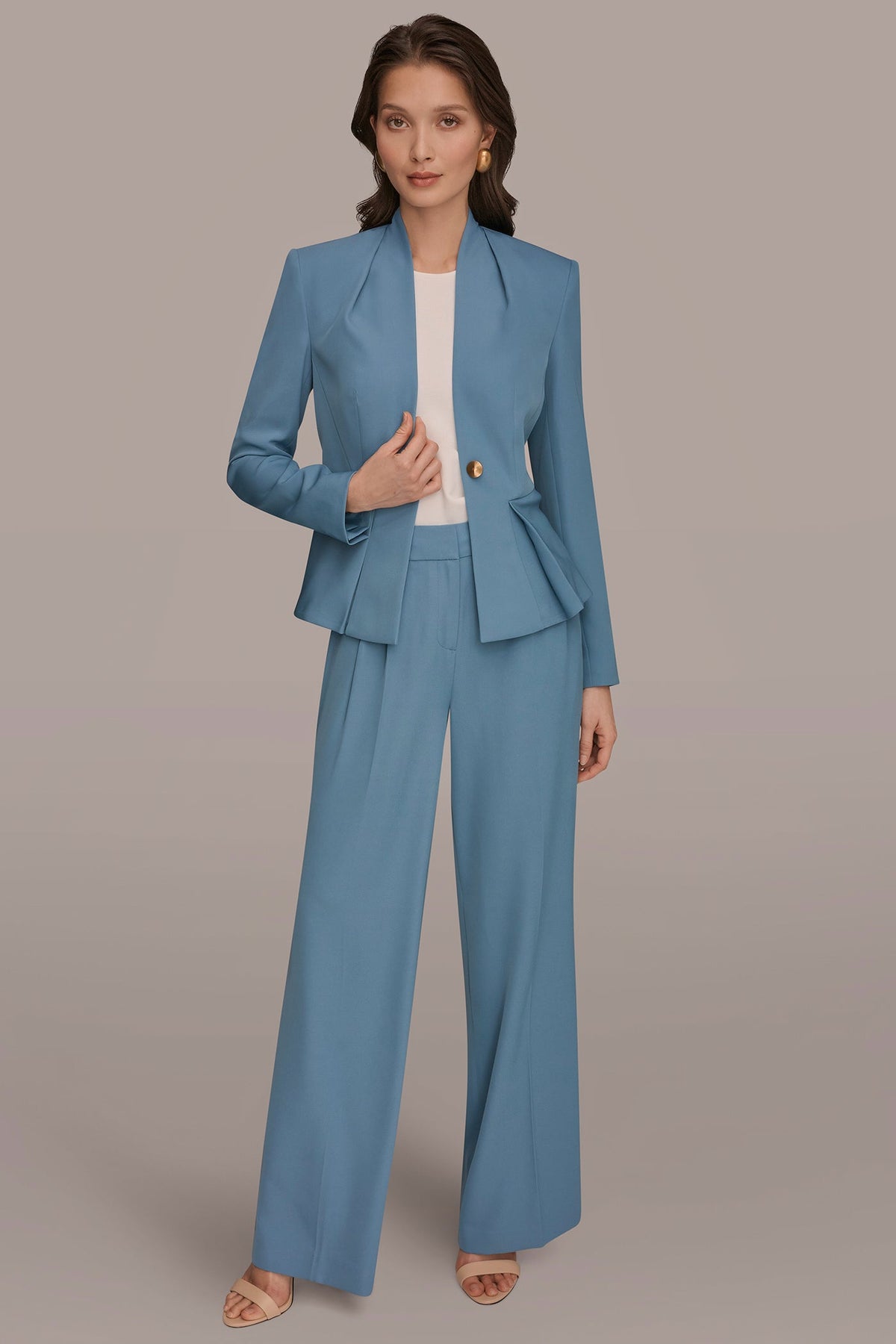 Donna Karan COLLARLESS PLEATED PEPLUM BLAZER