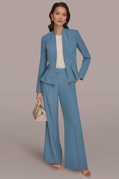 Donna Karan COLLARLESS PLEATED PEPLUM BLAZER