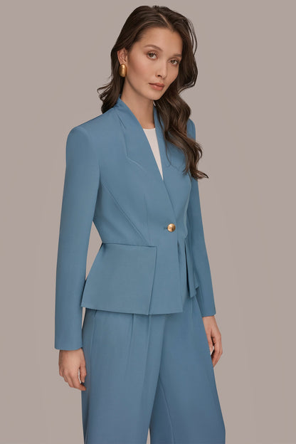 Donna Karan COLLARLESS PLEATED PEPLUM BLAZER