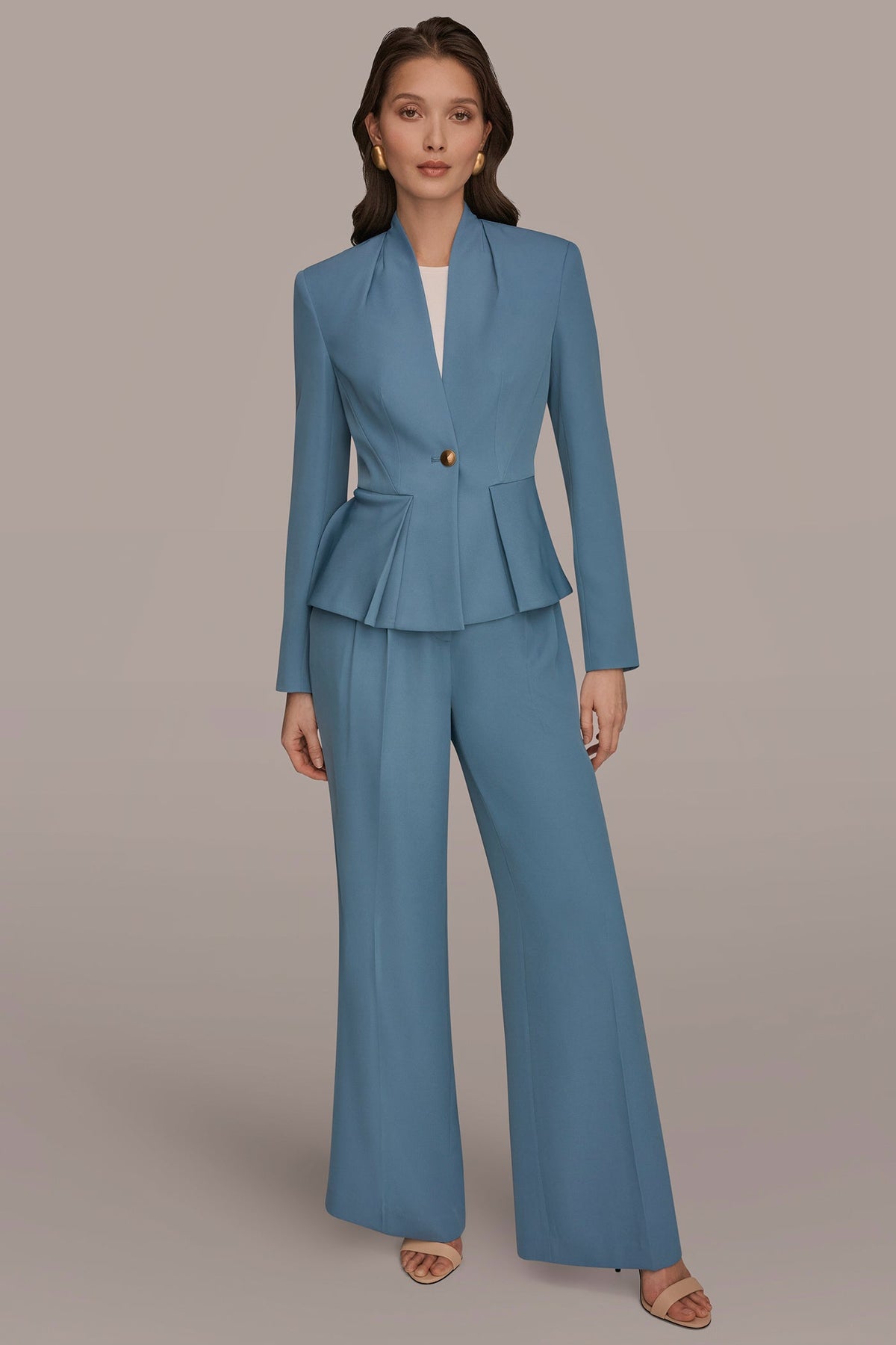 Donna Karan COLLARLESS PLEATED PEPLUM BLAZER