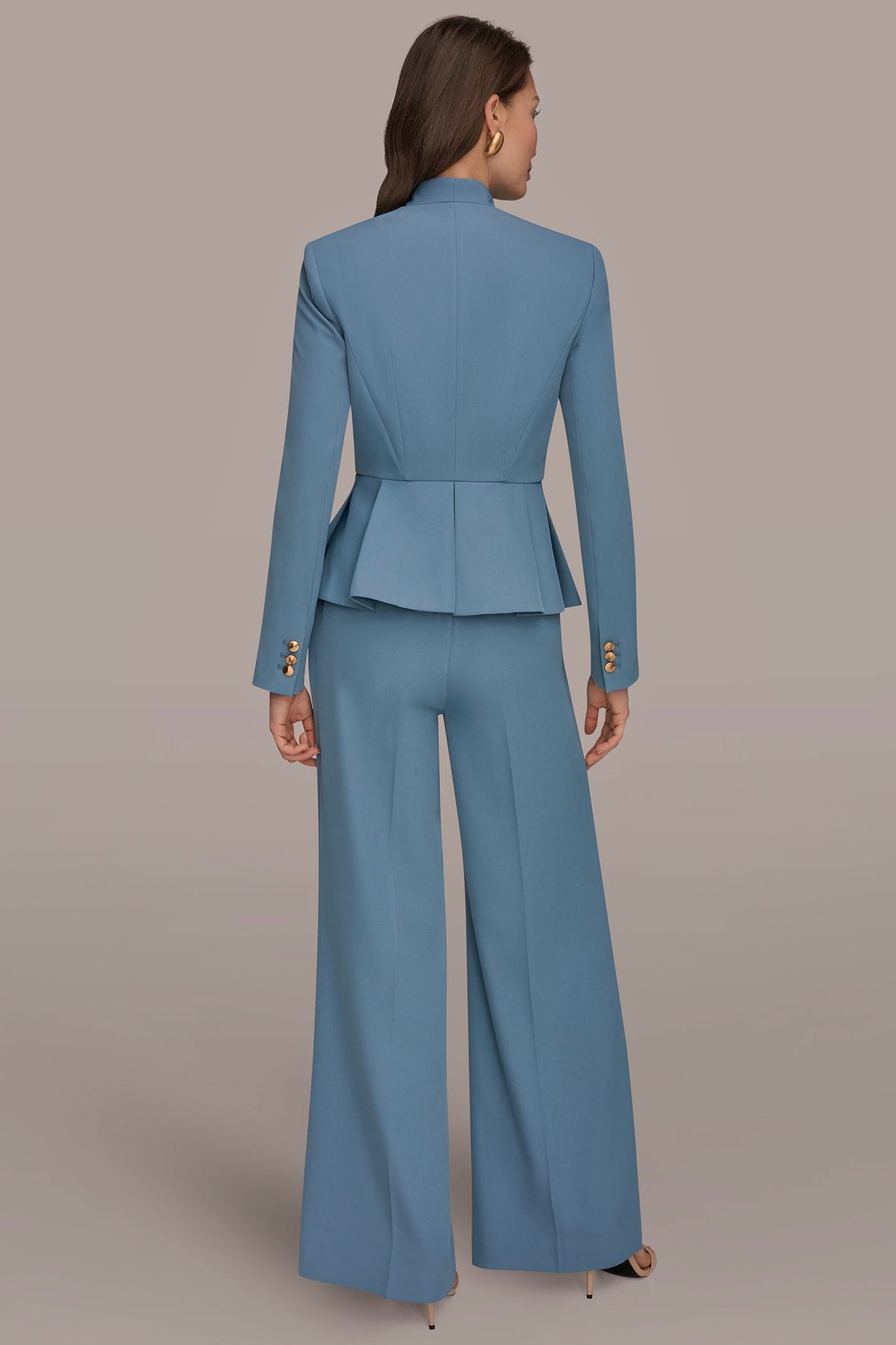 Donna Karan COLLARLESS PLEATED PEPLUM BLAZER