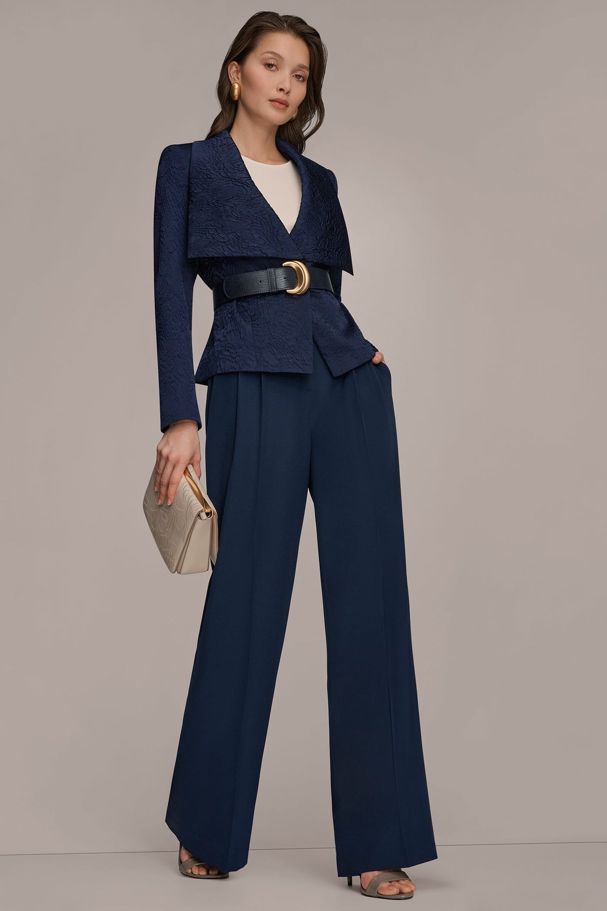 Donna Karan CRINKLE JACQUARD CROPPED BLAZER