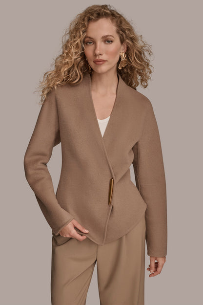 Donna Karan COLLARLESS EMBELLISHED WRAP JACKET