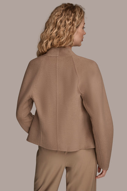 Donna Karan COLLARLESS EMBELLISHED WRAP JACKET