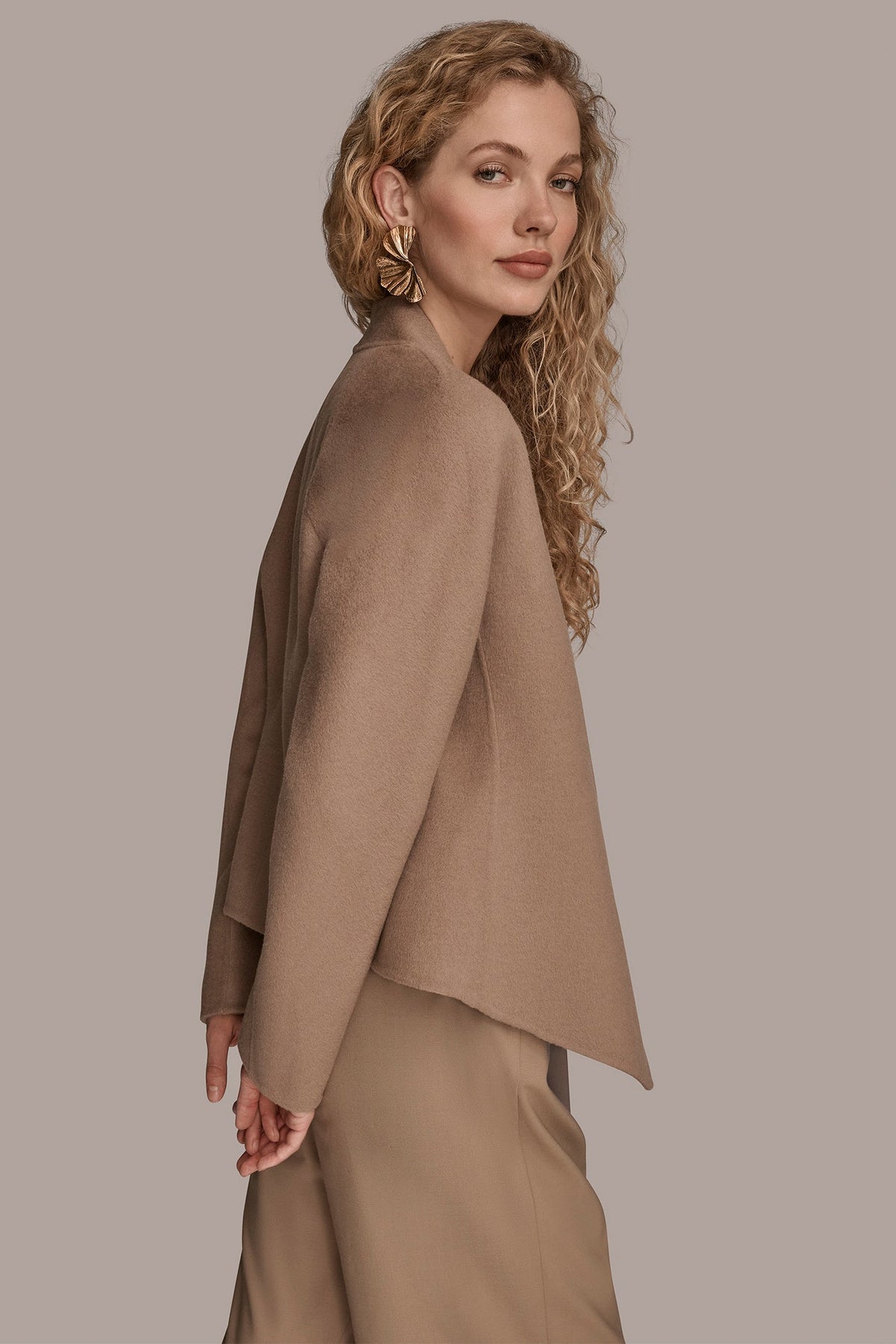 Donna Karan COLLARLESS EMBELLISHED WRAP JACKET