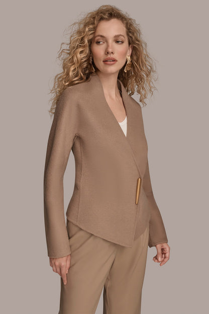 Donna Karan COLLARLESS EMBELLISHED WRAP JACKET